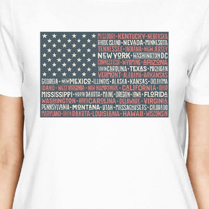 50 States US Flag American Flag Shirt Womens White Cotton T-Shirt - 365INLOVE