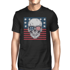 Skull American Flag Shirt Mens Black Round Neck Tee Gifts For Dad - 365INLOVE