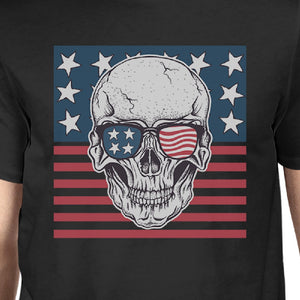 Skull American Flag Shirt Mens Black Round Neck Tee Gifts For Dad - 365INLOVE