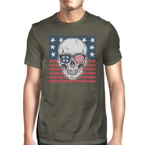 Skull American Flag Shirt Mens Dark Grey Round T-Shirt Gift For Dad - 365INLOVE