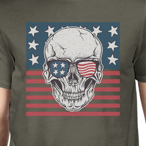 Skull American Flag Shirt Mens Dark Grey Round T-Shirt Gift For Dad - 365INLOVE