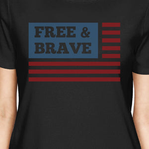 Free & Brave US Flag American Flag Shirt Womens Black Cotton Tshirt - 365INLOVE