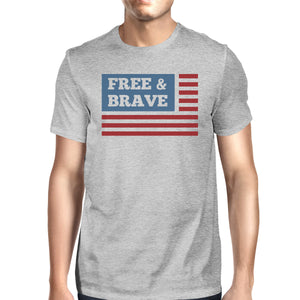 Free & Brave US Flag American Flag Shirt Mens Gray Cotton Tshirt - 365INLOVE