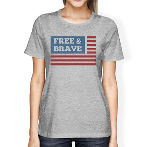 Free & Brave US Flag American Flag Shirt Womens Grey Cotton Tshirt - 365INLOVE