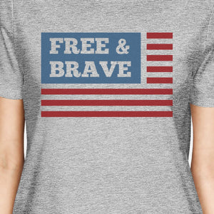 Free & Brave US Flag American Flag Shirt Womens Grey Cotton Tshirt - 365INLOVE