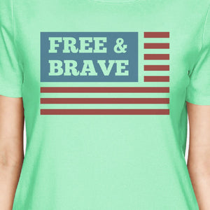 Free Brave US Flag American Flag Shirt Womens Mint Graphic Tee - 365INLOVE