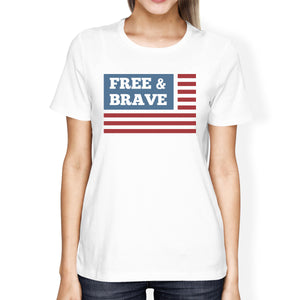 Free & Brave US Flag American Flag Shirt Womens White Cotton Tshirt - 365INLOVE