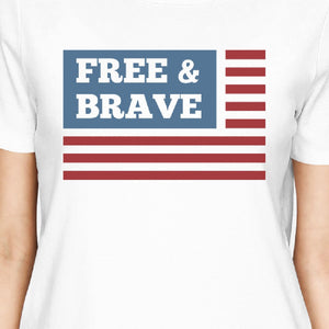 Free & Brave US Flag American Flag Shirt Womens White Cotton Tshirt - 365INLOVE