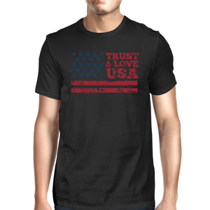 Trust & Love USA American Flag Shirt Mens Black Round Neck Tshirt - 365INLOVE