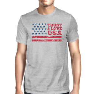 Trust & Love USA American Flag Shirt Mens Gray Round Neck Tshirt - 365INLOVE