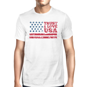 Trust & Love USA American Flag Shirt Mens White Round Neck Tshirt - 365INLOVE
