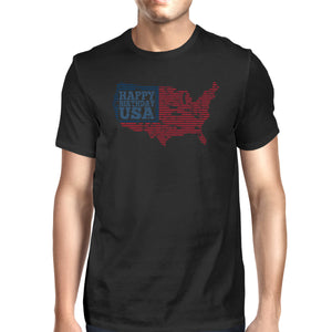 Happy Birthday USA American Flag Shirt Mens Black Graphic T-Shirt - 365INLOVE