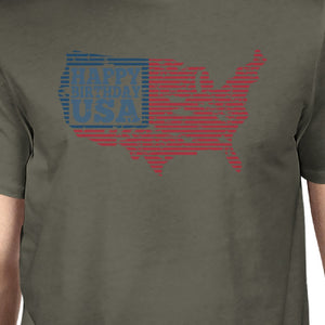 Happy Birthday USA Flag Shirt Mens Dark Grey Graphic T-Shirt Cotton - 365INLOVE
