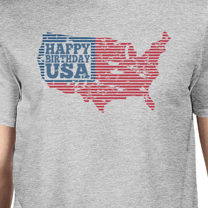 Happy Birthday USA American Flag Shirt Mens Gray Graphic T-Shirt - 365INLOVE