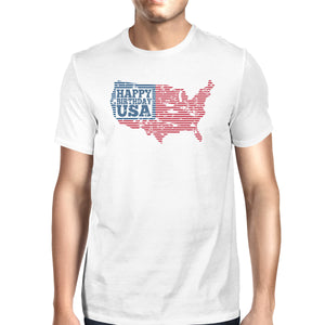 Happy Birthday USA American Flag Shirt Mens White Graphic T-Shirt - 365INLOVE