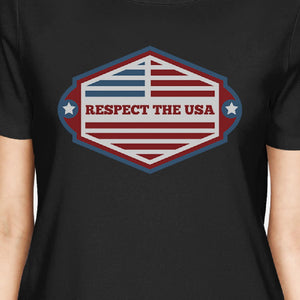 Respect The USA American Flag Shirt Womens Black Short Sleeve Tee - 365INLOVE