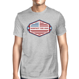 Respect The USA American Flag Shirt Mens Gray Short Sleeve Tshirt - 365INLOVE