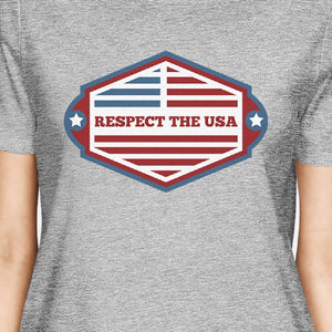 Respect The USA American Flag Shirt Womens Grey Short Sleeve Tee - 365INLOVE