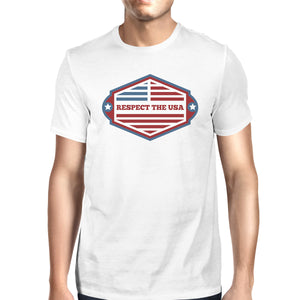 Respect The USA American Flag Shirt Mens White Short Sleeve Tshirt - 365INLOVE