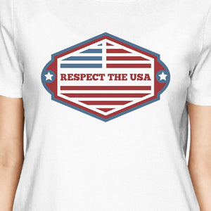 Respect The USA American Flag Shirt Womens White Short Sleeve Tee - 365INLOVE