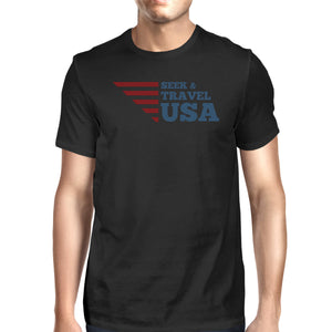 Seek & Travel USA American Flag Shirt Mens Black Cotton Graphic Tee - 365INLOVE