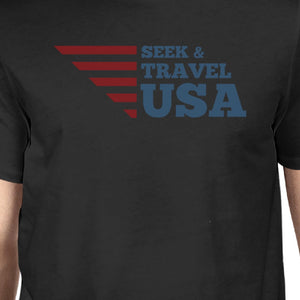 Seek & Travel USA American Flag Shirt Mens Black Cotton Graphic Tee - 365INLOVE