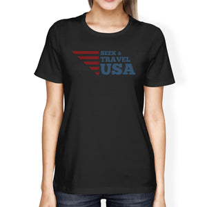 Seek & Travel USA American Flag Shirt Womens Black Graphic Tshirt - 365INLOVE