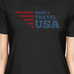 Seek & Travel USA American Flag Shirt Womens Black Graphic Tshirt - 365INLOVE