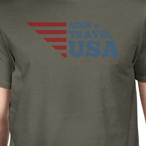 Seek & Travel USA American Flag Shirt Mens Grey Cotton Graphic Tee - 365INLOVE