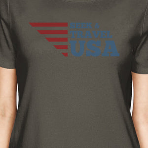 Seek Travel USA American Flag Shirt Womens Dark Gray Graphic Tshirt - 365INLOVE