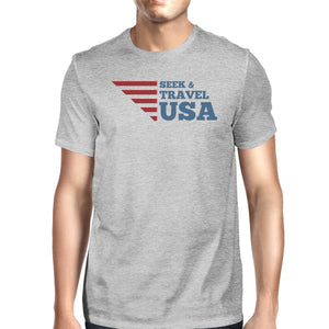 Seek & Travel USA American Flag Shirt Mens Gray Cotton Graphic Tee - 365INLOVE