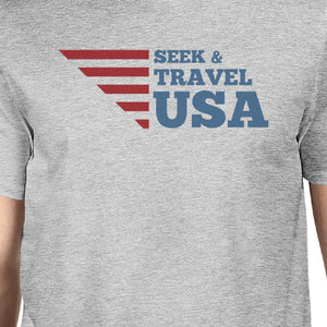 Seek & Travel USA American Flag Shirt Mens Gray Cotton Graphic Tee - 365INLOVE