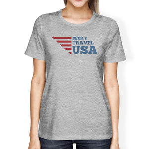 Seek & Travel USA American Flag Shirt Womens Gray Graphic Tshirt - 365INLOVE