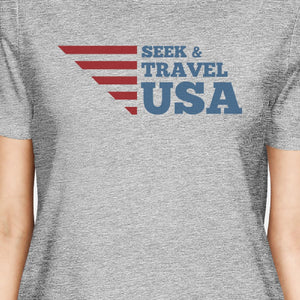 Seek & Travel USA American Flag Shirt Womens Gray Graphic Tshirt - 365INLOVE