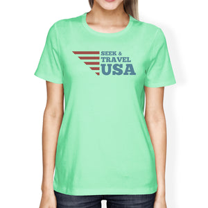 Seek Travel USA American Flag Shirt Womens Mint Graphic Tshirt - 365INLOVE