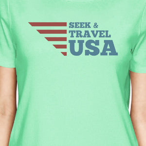 Seek Travel USA American Flag Shirt Womens Mint Graphic Tshirt - 365INLOVE