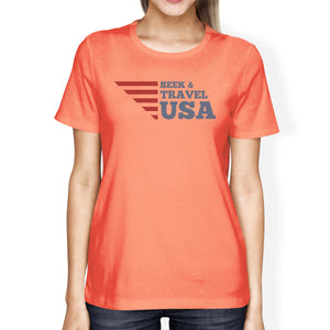 Seek Travel USA American Flag Shirt Womens Peach Graphic Tshirt - 365INLOVE