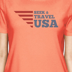 Seek Travel USA American Flag Shirt Womens Peach Graphic Tshirt - 365INLOVE