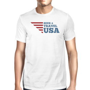 Seek & Travel USA American Flag Shirt Mens White Cotton Graphic Tee - 365INLOVE