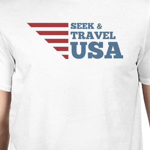 Seek & Travel USA American Flag Shirt Mens White Cotton Graphic Tee - 365INLOVE