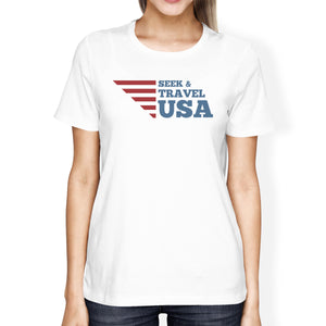 Seek & Travel USA American Flag Shirt Womens White Graphic Tshirt - 365INLOVE