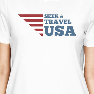 Seek & Travel USA American Flag Shirt Womens White Graphic Tshirt - 365INLOVE