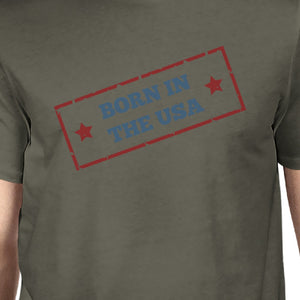 Born In The USA American Flag Tee Mens Dark Gray Graphic Tee Shirt - 365INLOVE