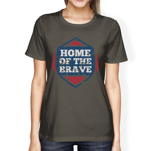 Home Of The Brave American Flag Shirt Womens Dark Grey Cotton Shirt - 365INLOVE