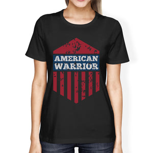 American Warrior Tee Womens Black Cotton Tshirt American Flag Shirt - 365INLOVE