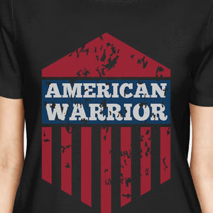 American Warrior Tee Womens Black Cotton Tshirt American Flag Shirt - 365INLOVE