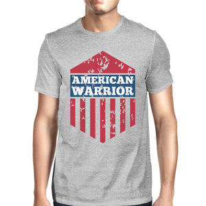 American Warrior Tee Mens Grey Cotton Tshirt American Flag Shirt - 365INLOVE