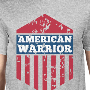 American Warrior Tee Mens Grey Cotton Tshirt American Flag Shirt - 365INLOVE