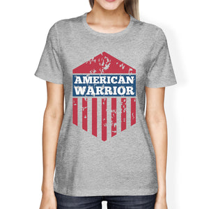 American Warrior Tee Womens Gray Cotton Tshirt American Flag Shirt - 365INLOVE