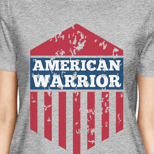 American Warrior Tee Womens Gray Cotton Tshirt American Flag Shirt - 365INLOVE